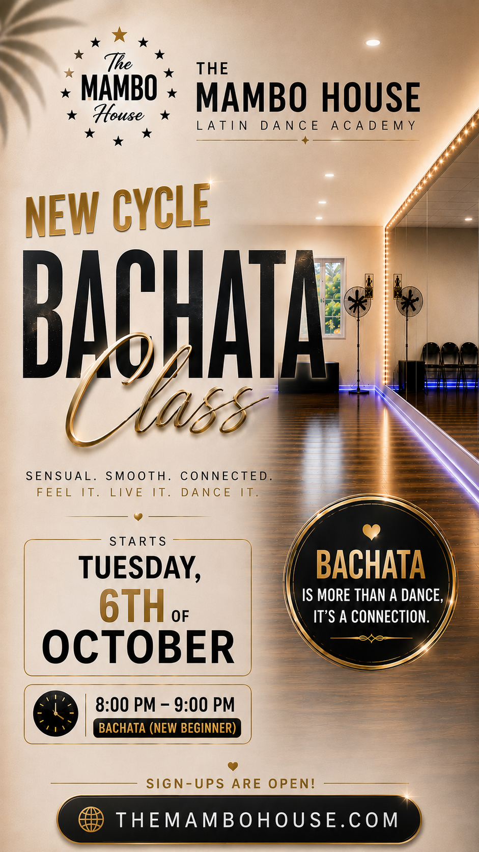 New Bachata Cycle - starts Tuesday, October 6, 8:00 PM to 9:00 PM, beginner friendly, early sign-up price $155, regular $195