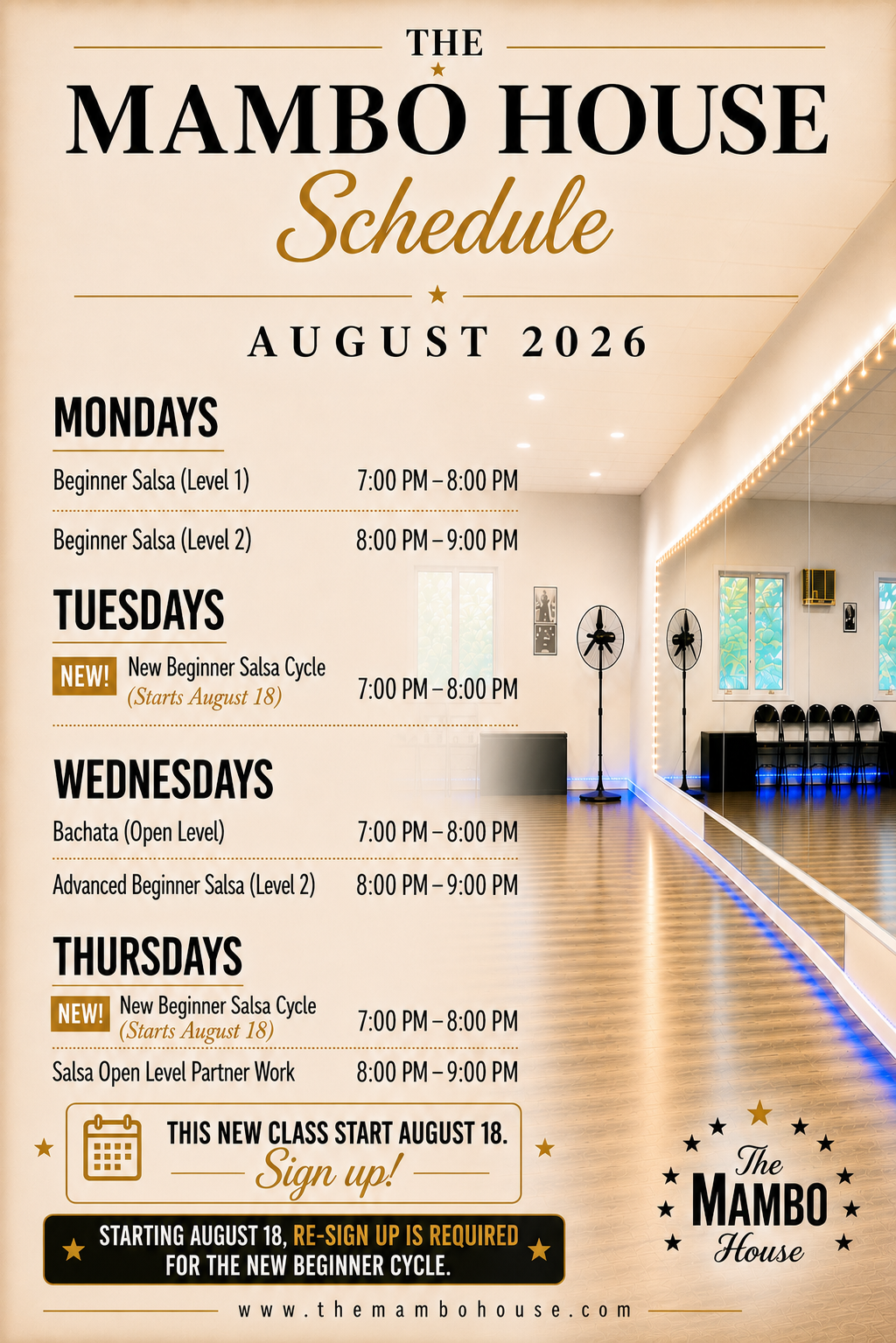 The Mambo House Schedule August 2026