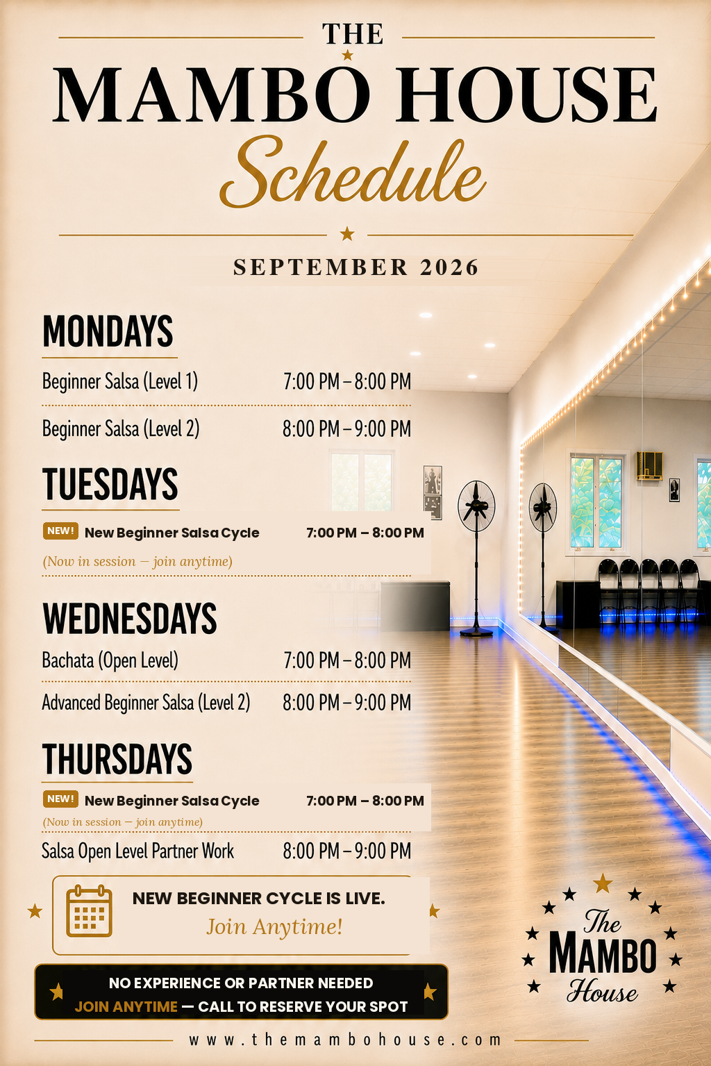 The Mambo House Schedule September 2026